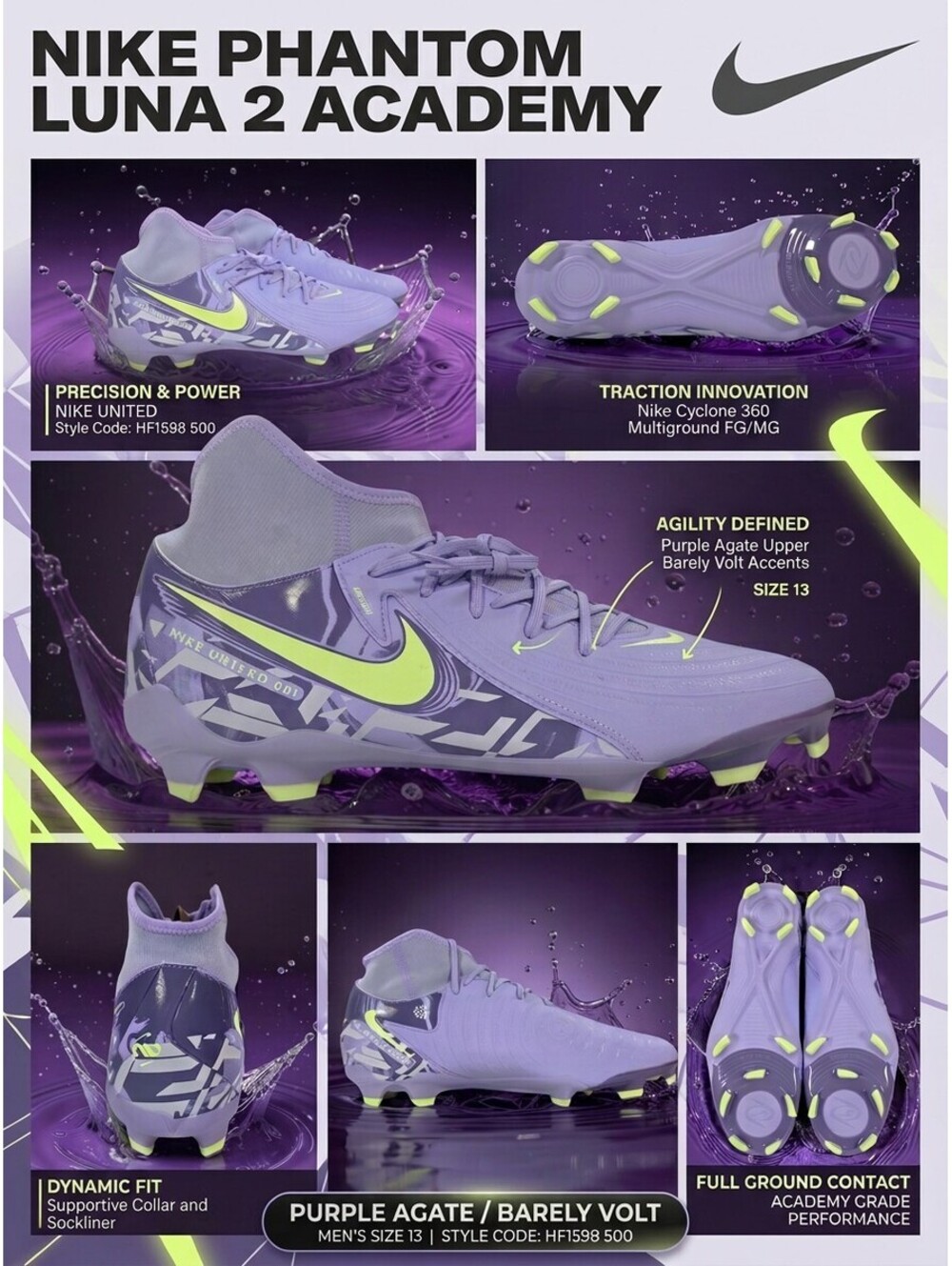 Nike United Phantom Luna 2 Academy FG/MG Soccer Cleats Men's 13|W14.5 HF1598-500